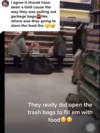 Shoppers were filmed filling bags with food