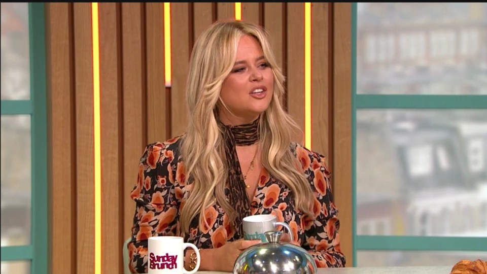 Emily Atack flirted with a Sunday Brunch staffer as he saved he live show from chaos