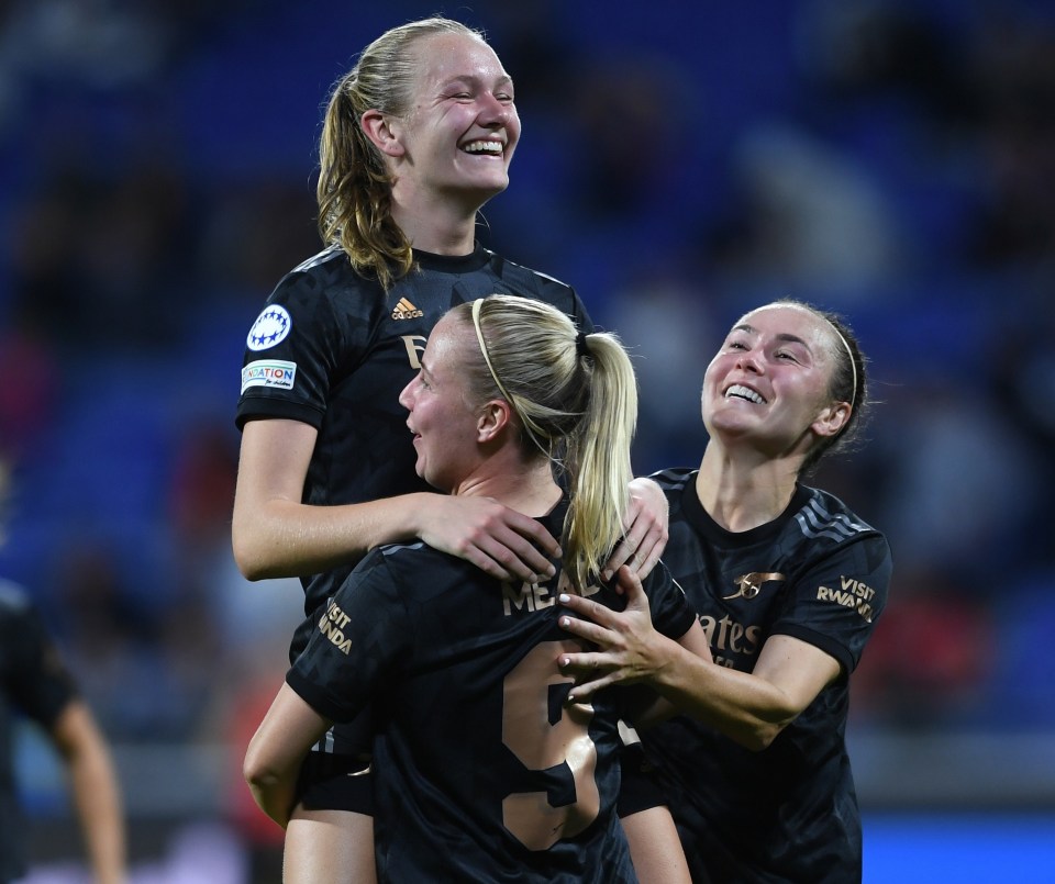 Beth Mead, Caitlin Foord and Frida Maanum were on target as Arsenal brushed Lyon aside