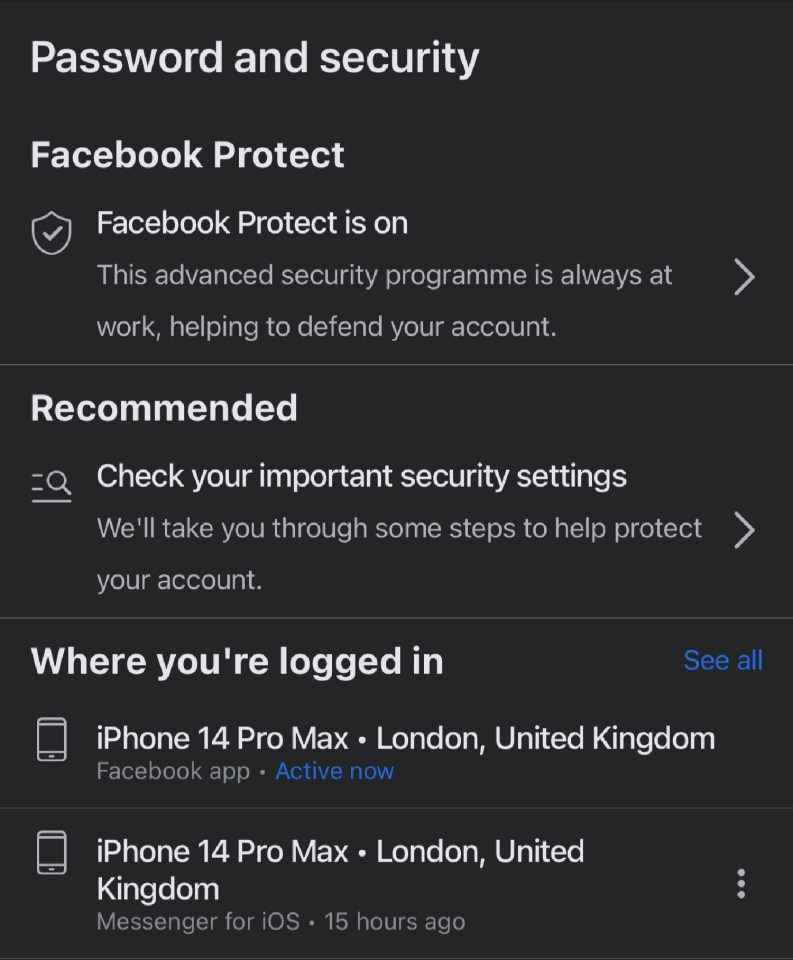 Make sure there are no suspicious log-ins on your Facebook account