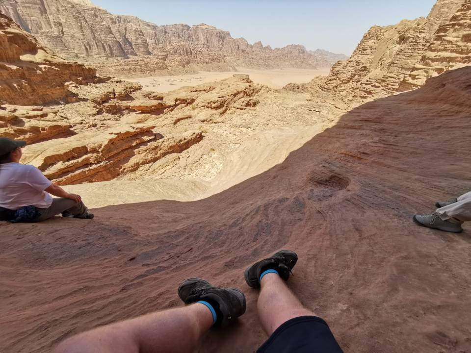 I wore the socks and shorts while climbing over cliffs in the Wadi Rum Valley in Jordan