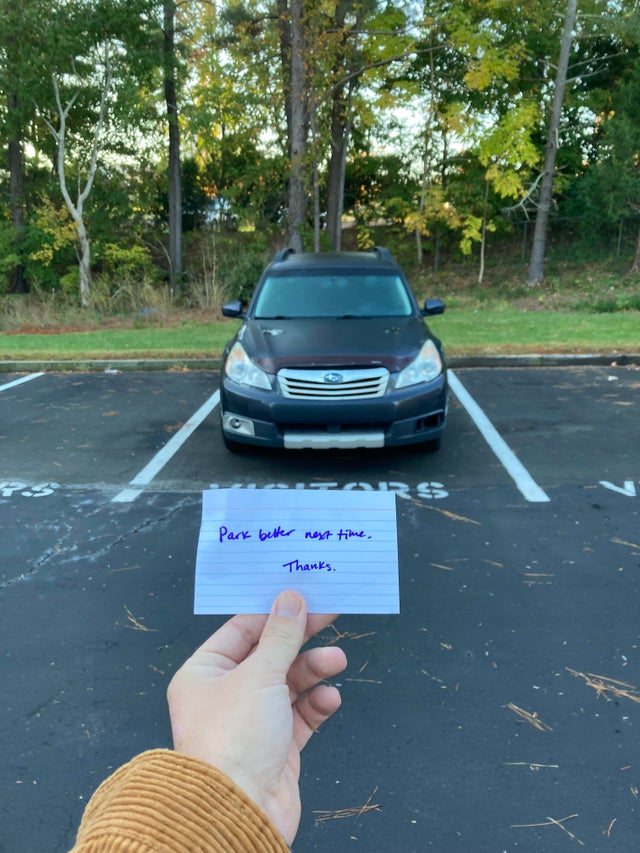 The Reddit user appears to have parked their car comfortably within the lines of the space