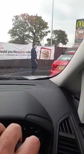 McDonald's were terrified when they were confronted by a knife-wielding Michael Myers lookalike prowling the car park