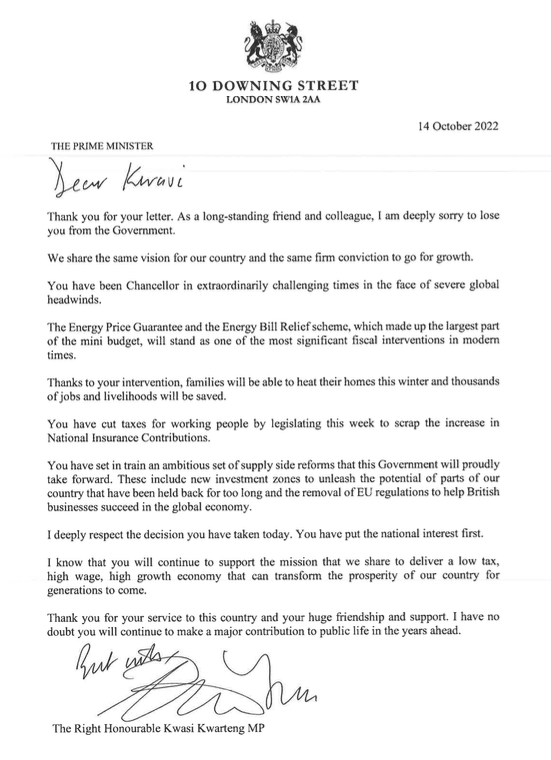 Liz Truss' letter to Kwasi Kwarteng