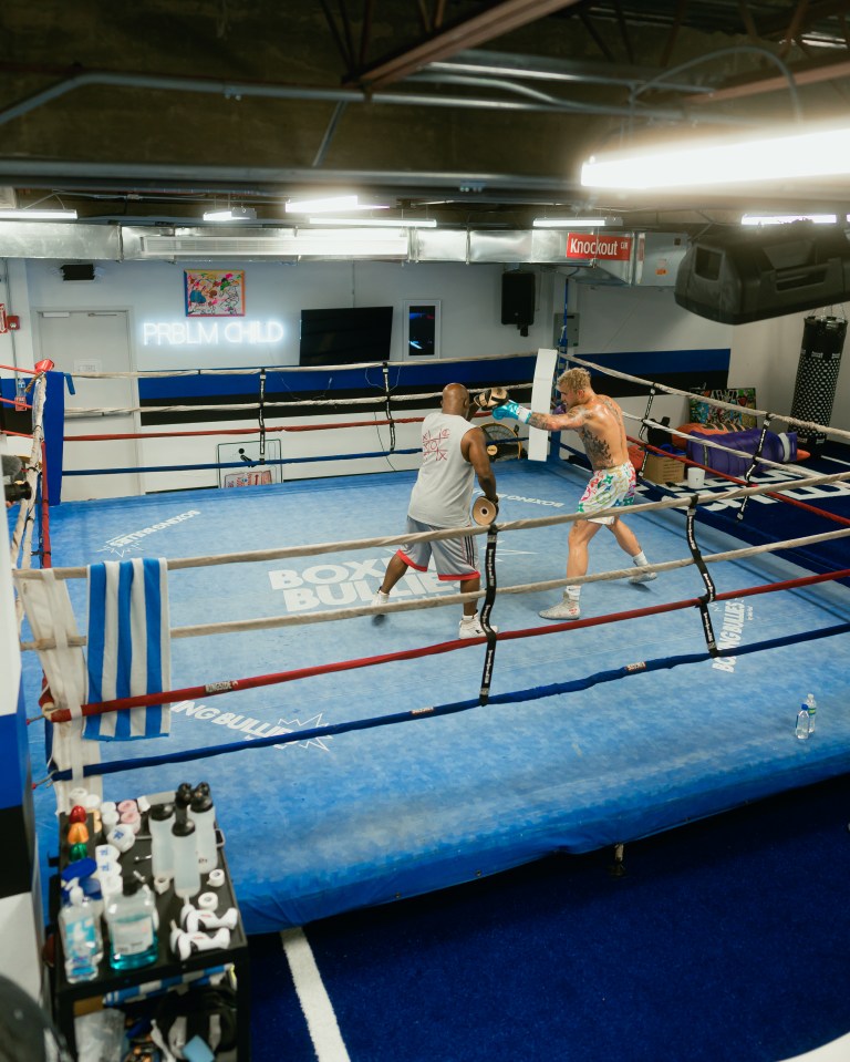 Jake Paul hitting pads with co-trainer Danny Smith