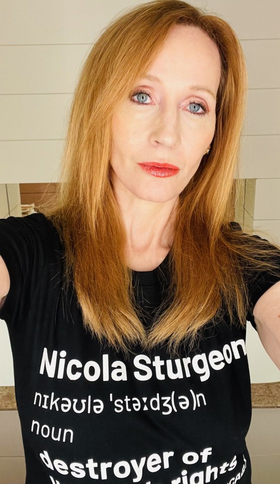 JK Rowling posted a photo of herself in a T-shirt branding Scotland’s First Minister a 'destroyer of women’s rights'