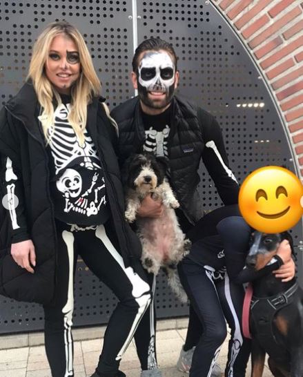 Jorgie Porter dressed as a skeleton with her fiance