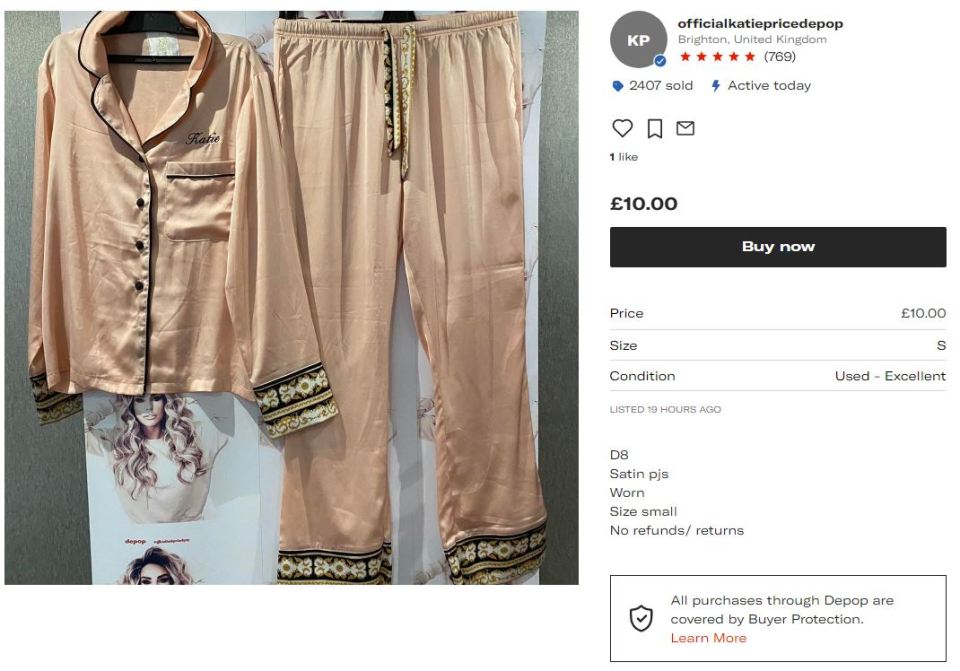 Katie Price selling off used creased pyjamas for just £10