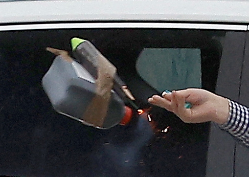 One of the incendiary devices hurled at the centre