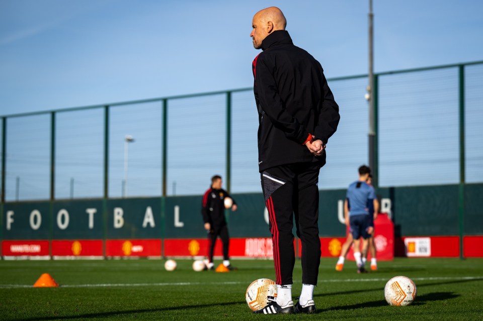 Erik ten Hag watches over training