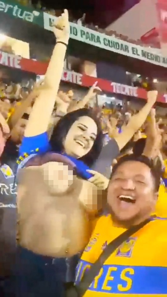 Fans posed alongside Carla as she cheered Andre-Pierre Gignac's penalty