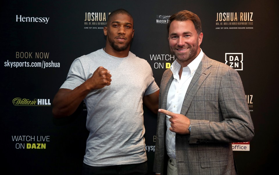 Anthony Joshua pictured with promoter Eddie Hearn