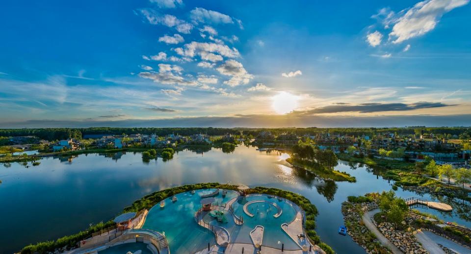 Called Aqualagon, the waterpark has eight slides, a wave pool, a climbing wall and a giant water tree