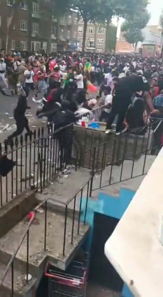 A video has been released of a gas canister being hurled at a woman's head during the Notting Hill Carnival