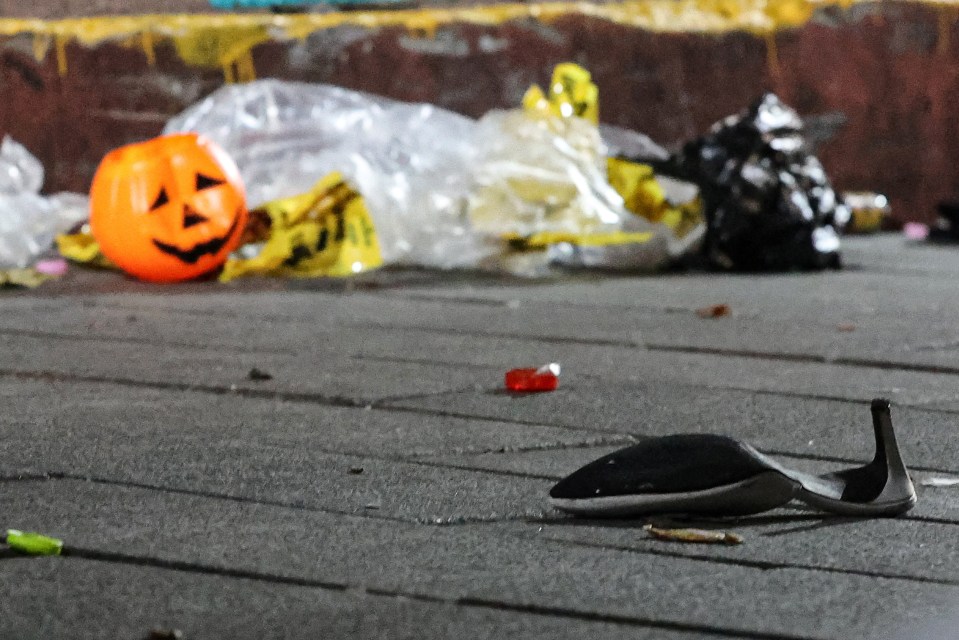 Parts of costumes were left strewn on the street