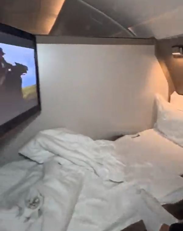 The Singapore Airlines suite came with a bed and huge TV