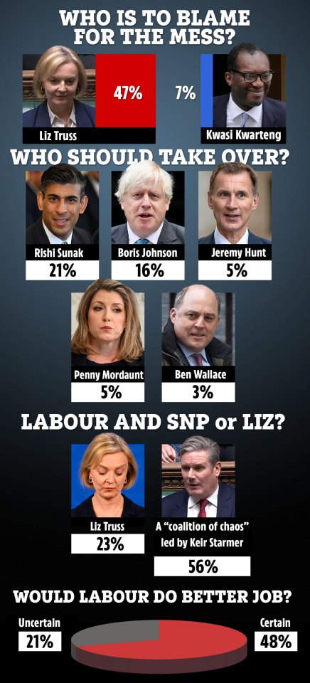 Almost half of those polled think Liz Truss is to blame for the mess the country is in