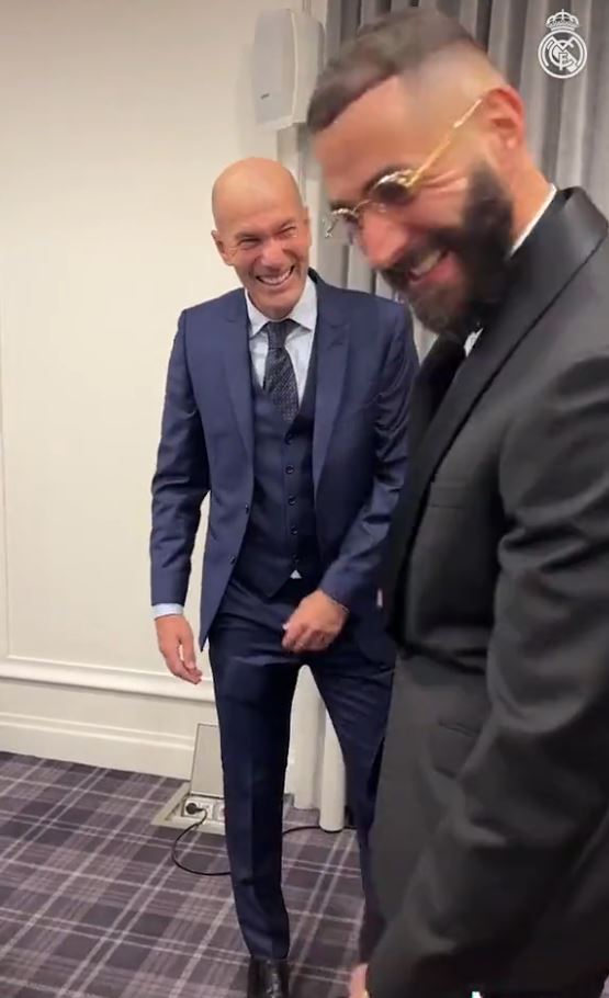 Zidane continued to beam from ear to ear as he congratulated Benzema backstage