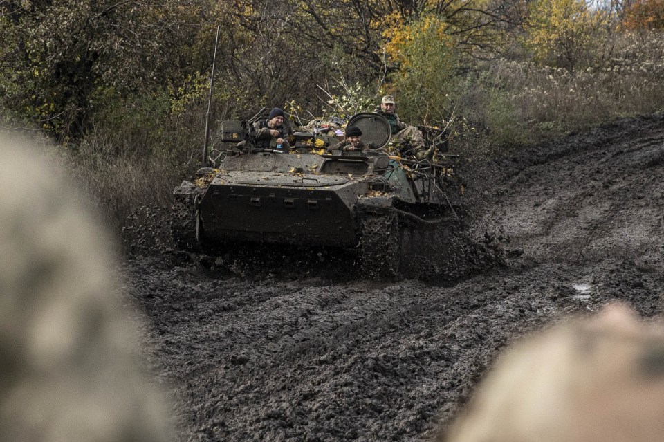 The wet weather in Ukraine is already starting to take hold as tanks are seen trudging through the mud