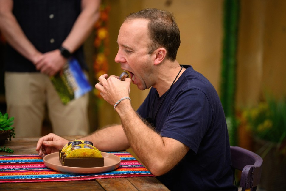 Hancock also devoured a 'fish eye taco' to win meals for his co-stars