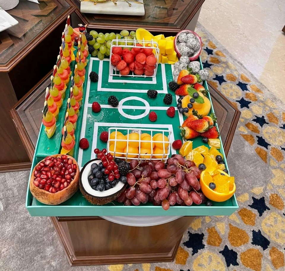 The group enjoyed a five-star lunch including a football-themed fruit platter