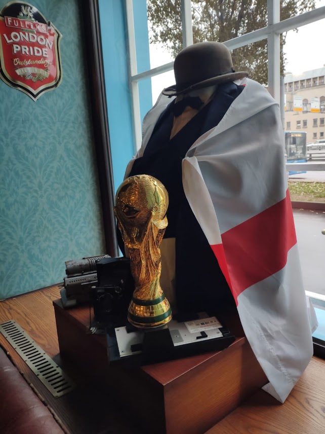 The pub's World Cup display - featuring a St George's flag