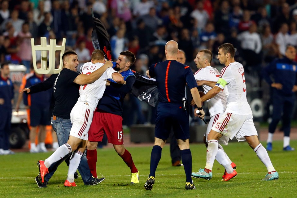 Serb fans clashed with Albania’s national squad during a 2018 Euros qualifier