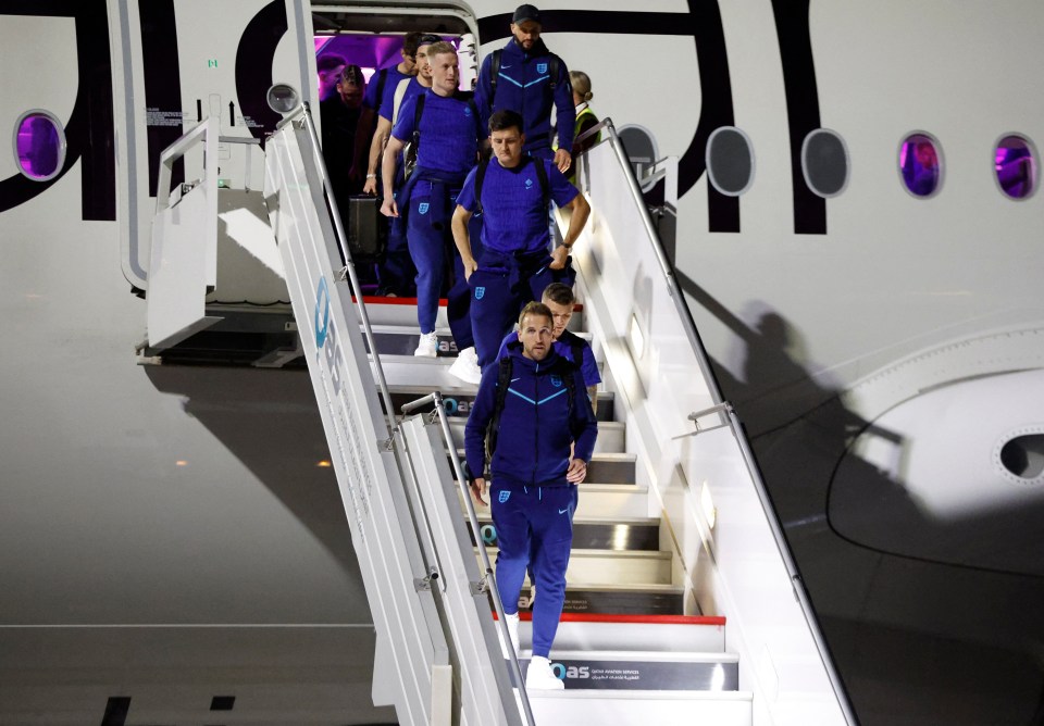 England's World Cup hopefuls flew into Qatar last night