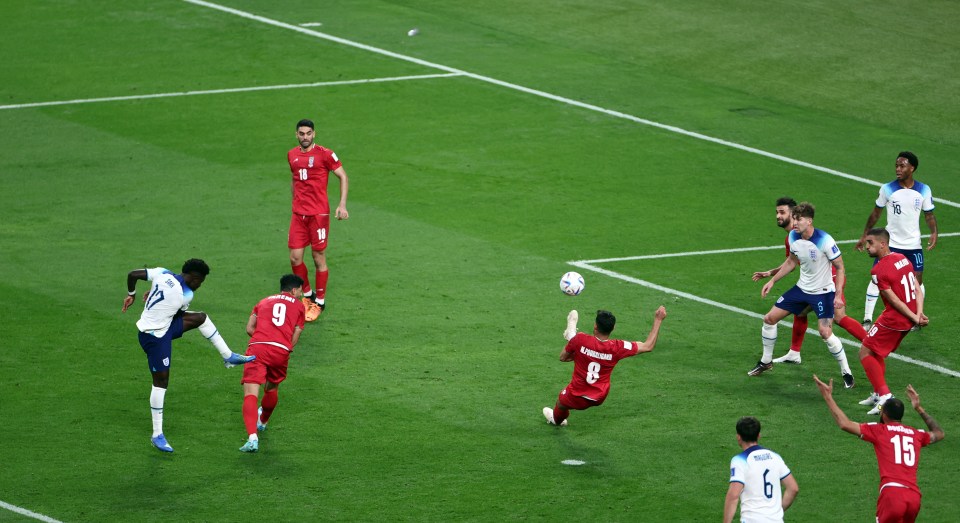 Bukayo Saka volleyed home England's second goal against Iran