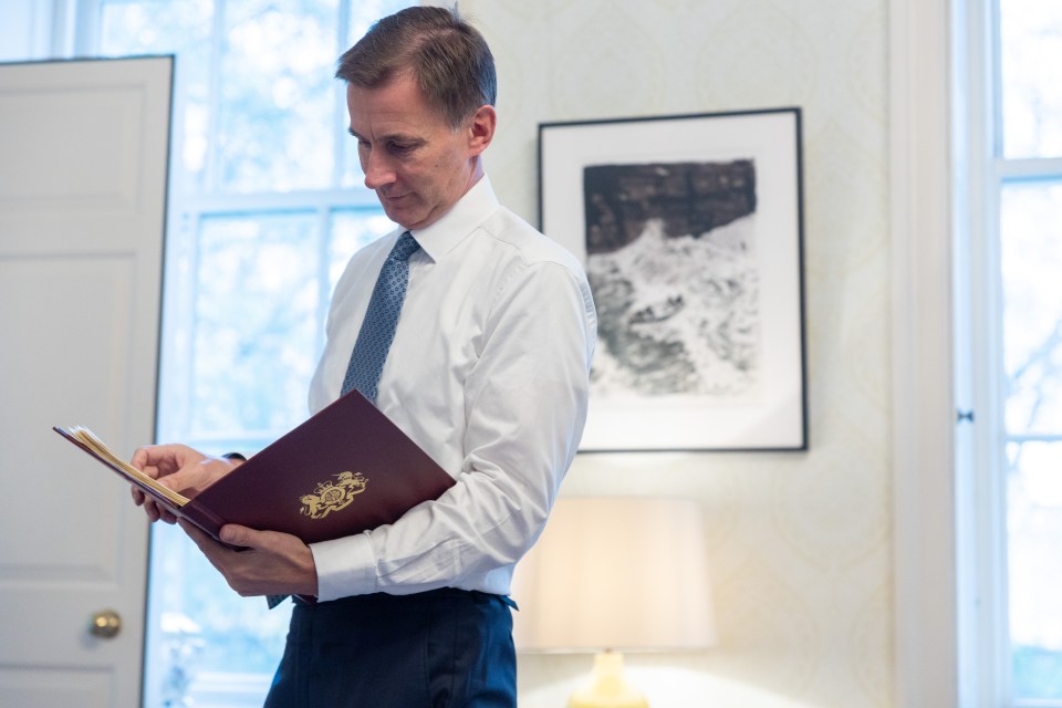 Jeremy Hunt reads the Autumn Statement in Downing Street