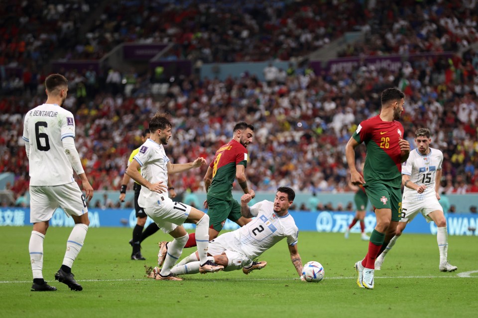 The ref pointed to the spot for a handball against Jose Maria Gimenez