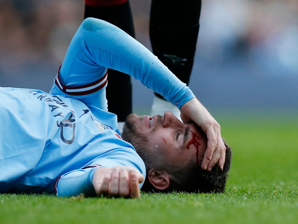 Aymeric Laporte was left bloodied after taking a whack to the face