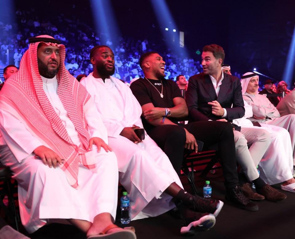 Anthony Joshua with promoter Eddie Hearn in Abu Dhabi