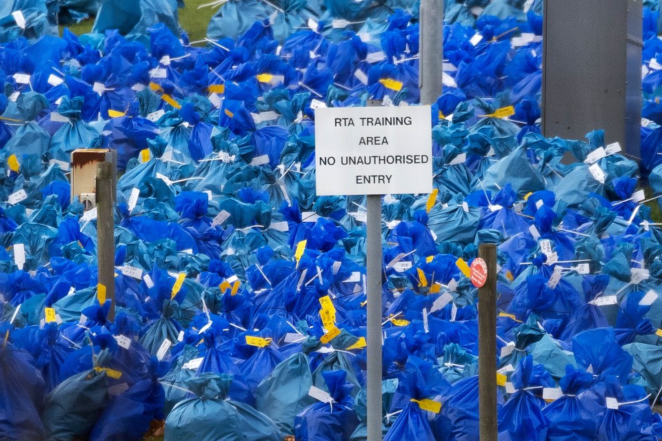 Bags of belongings could be seen stacked up at the centre