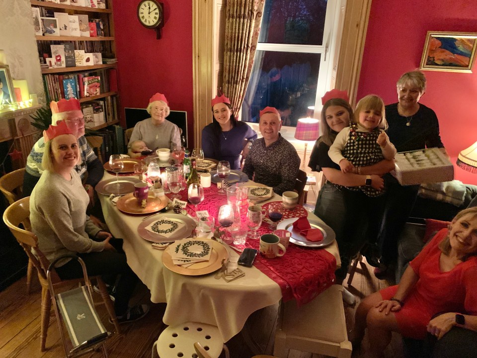 At the dinner table, Laura Nuttall and her family tucked into a full turkey dinner and pulled crackers as they celebrated Christmas six weeks early