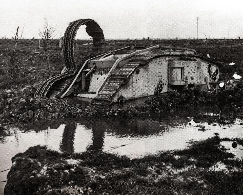 A British tank bogged down in during the Battle of Passchendaele