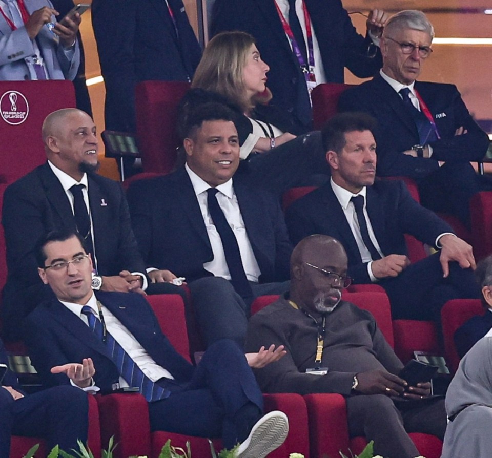 Ronaldo watched the game alongside Roberto Carlos and Diego Simeone