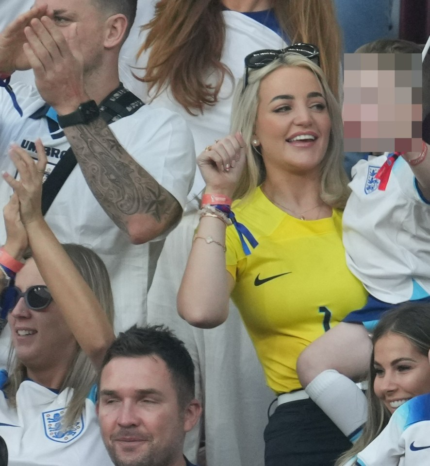 Jordan Pickford's wife Megan Davison celebrated during England's first-half goal spree