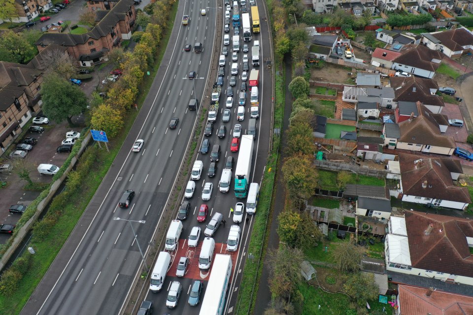 Gridlock traffic at the M25 Dartford Crossing this morning