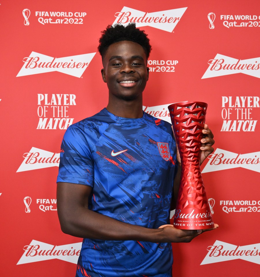 Bukayo Saka was named man of the match against Iran