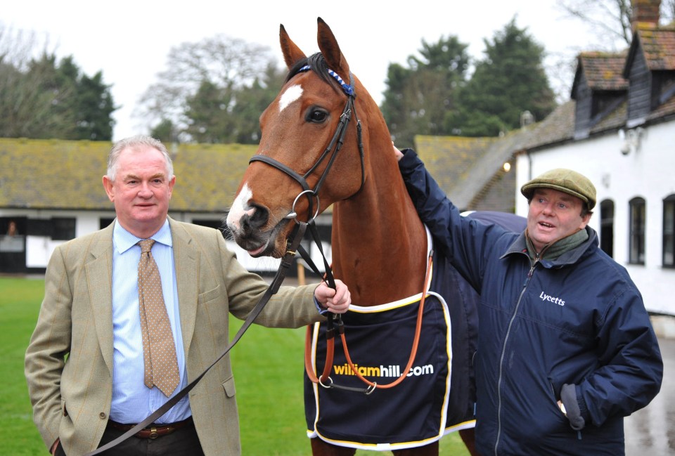 Walters, here with trainer Nicky Henderson, is in hospital after a helicopter crash