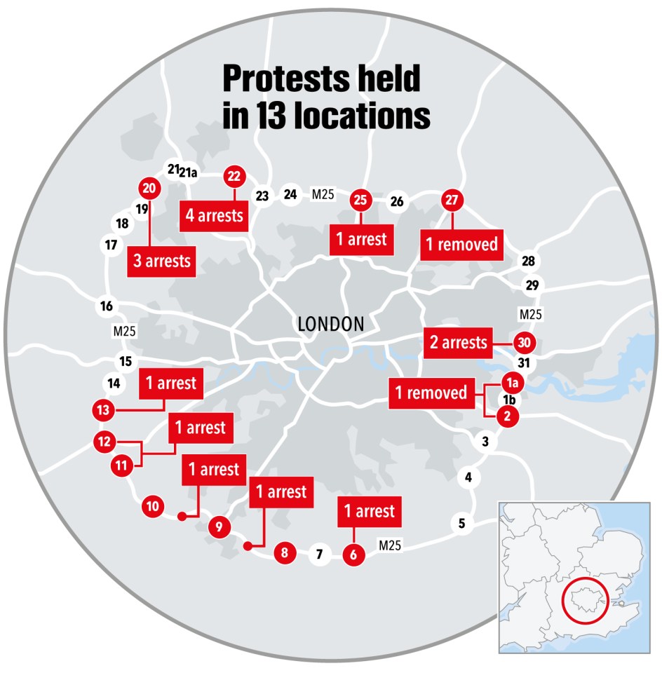 Where protests have been staged around London