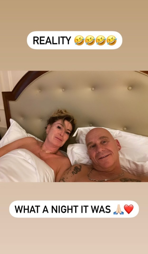 Bev shared a cheeky snap of her in bed with husband Jon