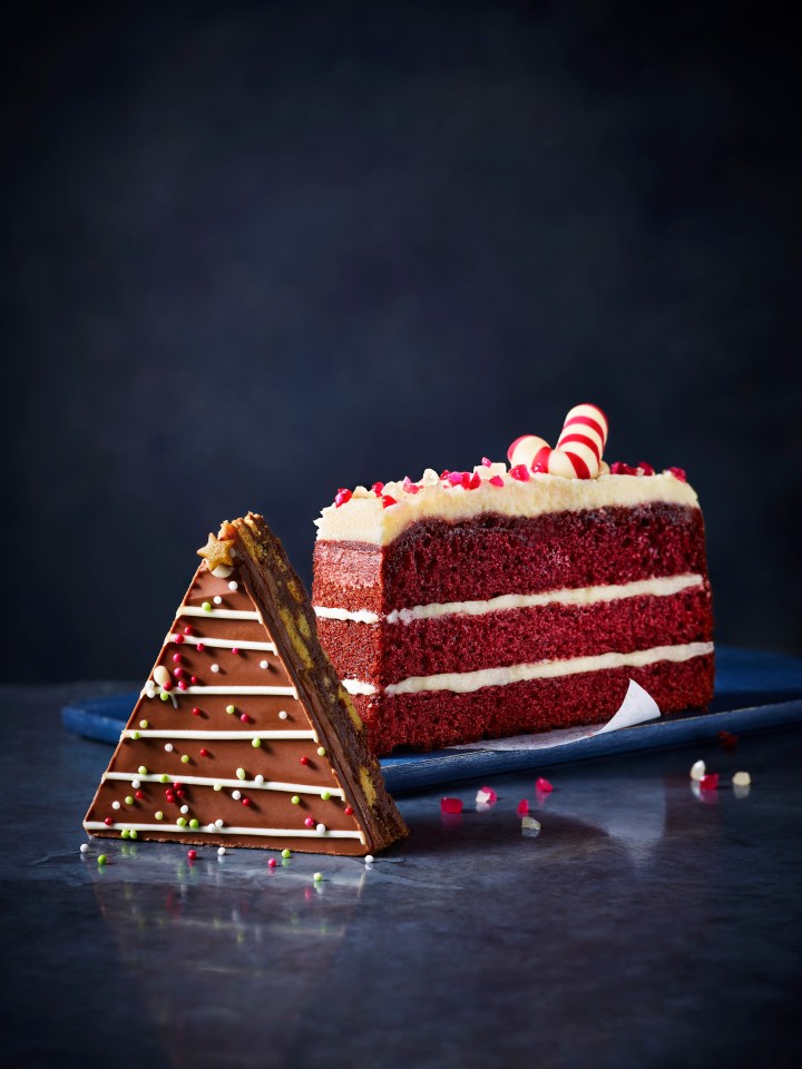 M&S Cafe Christmas Tree Tiffin and Candy Cane Red Velvet Cake