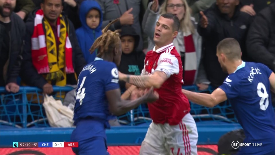 Chalobah was annoyed as Xhaka prevented a quick restart