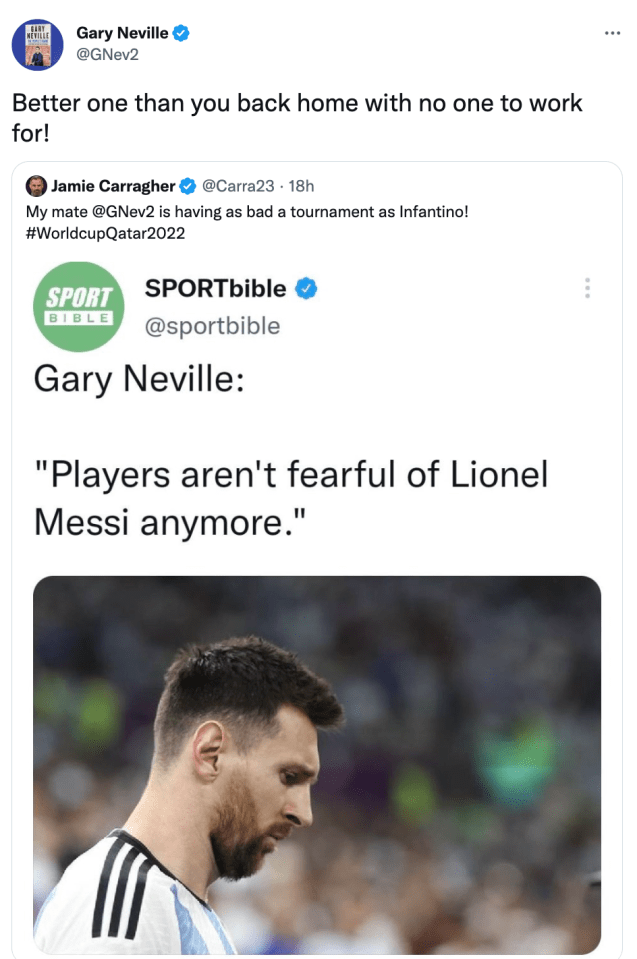 Neville hit back at Carragher, who is not working as a pundit during the World Cup