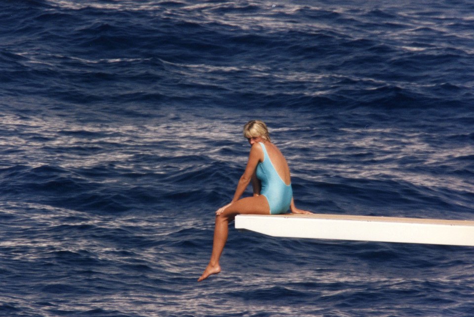 Princess Diana sunbathing aboard the Jonikal Yacht moored in Portofino, Italy in 1997