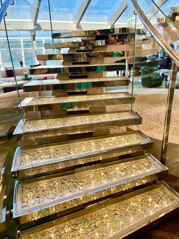 The stunning staircase is stacked with more than 8,000 octagon and pear-cut Swarovski crystals