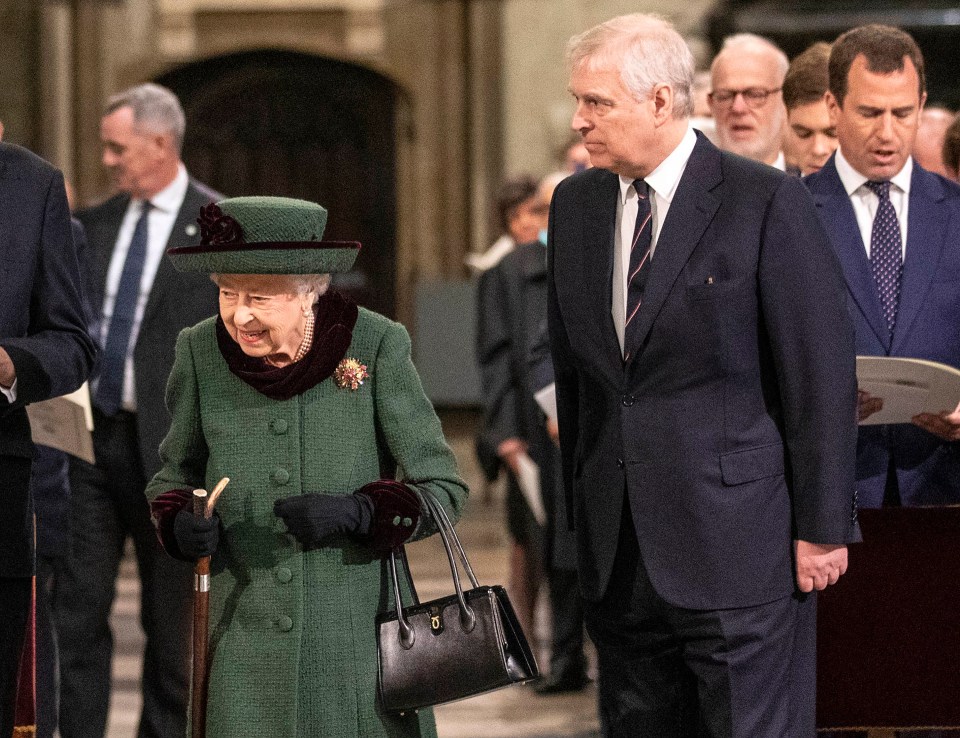 The Queen is said to have been glad to have Prince Andrew by her side for Prince Philip's memorial service