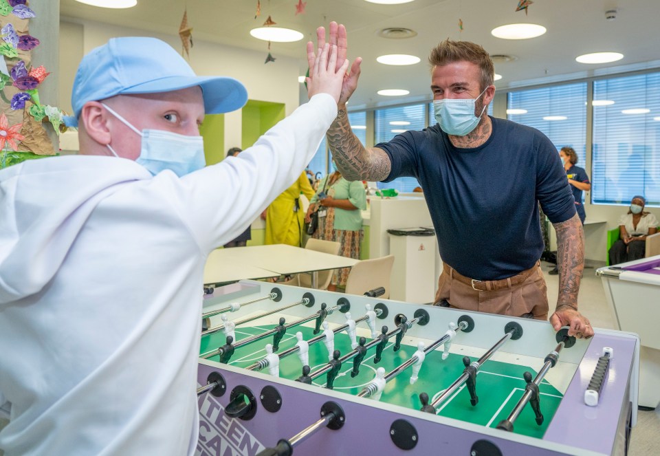 David Beckham takes on Ukrainian youngster Kyrylo at table football